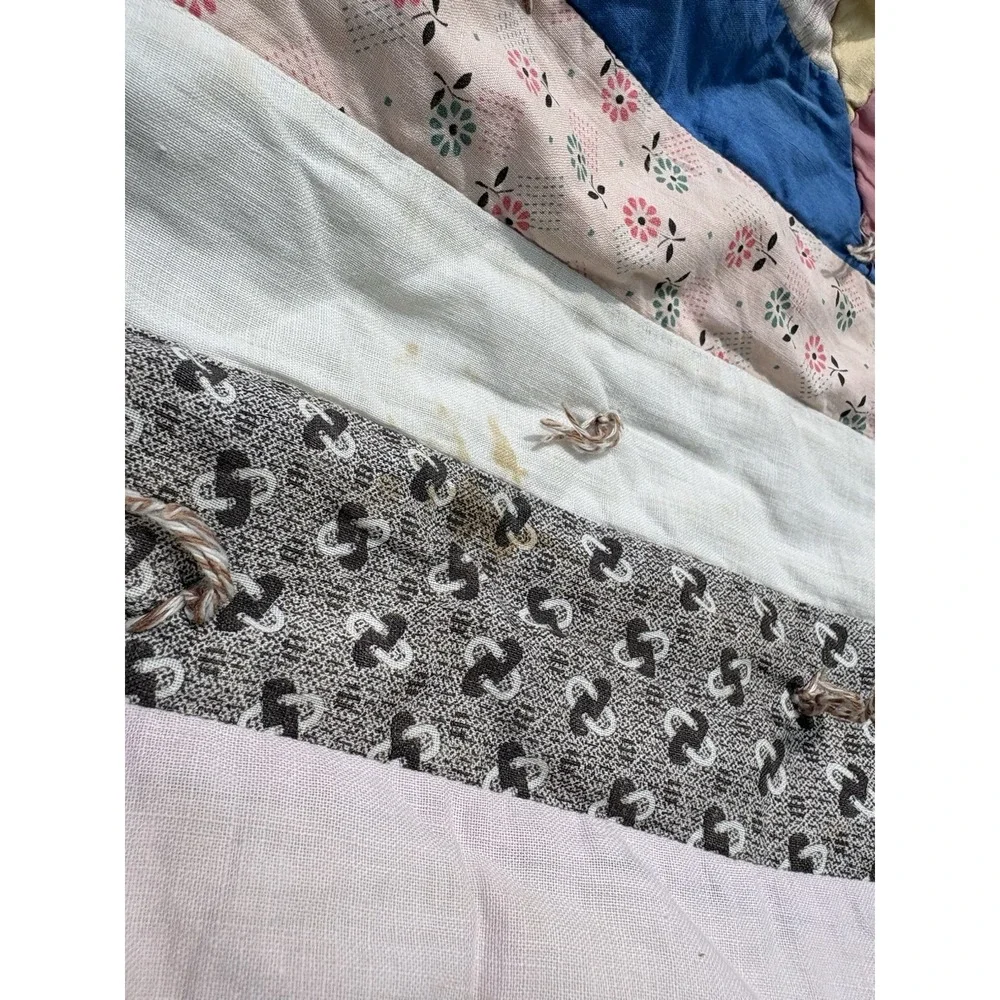 Antique Handmade Quilt Pastel Thick Heavy Wool Lined Cottagecore Granny 71